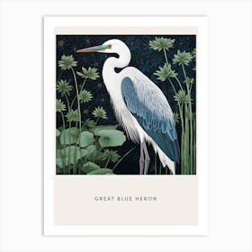Ohara Koson Inspired Bird Painting Great Blue Heron 4 Poster Art Print