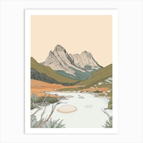 Cradle Mountain Australia Color Line Drawing (2) Art Print