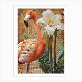Greater Flamingo And Canna Lily Boho Print 2 Art Print
