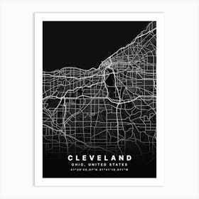 Cleveland Ohio USA Black Map Art Print