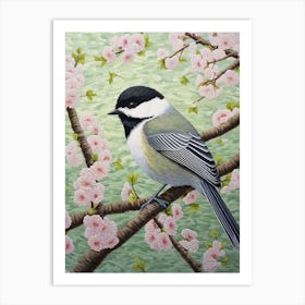 Ohara Koson Inspired Bird Painting Carolina Chickadee 2 Art Print