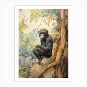 Storybook Animal Watercolour Bonobo 3 Art Print