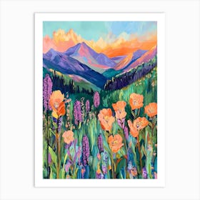 Mountains and Meadow Wildflowers Art Print