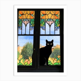 Black Cat In Stained Glass Window Art Print