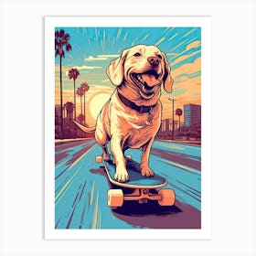 Labrador Dog Skateboarding Illustration 2 Art Print