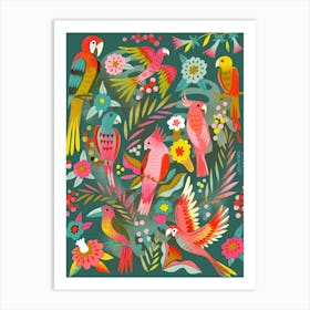 Happy Parrots Jungle Art Print