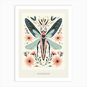 Colourful Insect Illustration Grasshopper 2 Poster Art Print