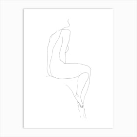 Nude Woman Sitting Minimalist Line Art Monoline Illustration Art Print