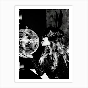 Girl Posing With Disco Ball Art Print