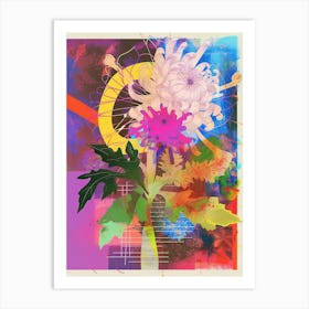 Chrysanthemum 2 Neon Flower Collage Art Print