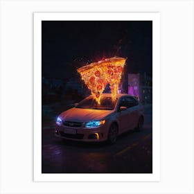 Pizza On A Car Art Print