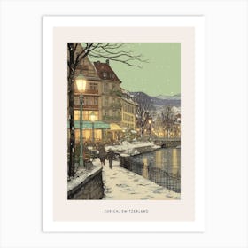 Vintage Winter Poster Zurich Switzerland 2 Art Print