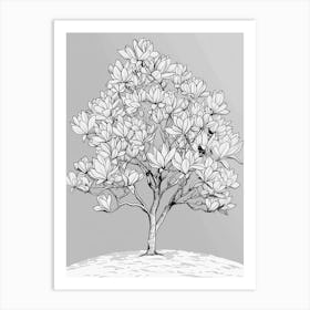 Magnolia Tree Minimalistic Drawing 4 Art Print