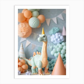Muted Pastel Toy Dinosaur Birthday Party Art Print