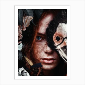 Redhead Woman with Toucan Art Print