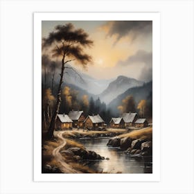 In The Wake Of The Mountain A Classic Painting Of A Village Scene (37) Art Print