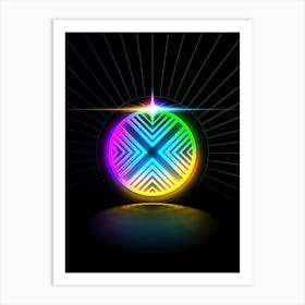Neon Geometric Glyph in Candy Blue and Pink with Rainbow Sparkle on Black n.0240 Art Print
