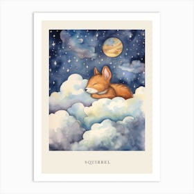 Baby Squirrel 2 Sleeping In The Clouds Nursery Poster Art Print