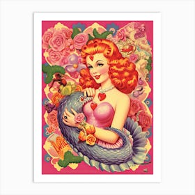 1940s Valentines Day Girl Kitsch Art Print