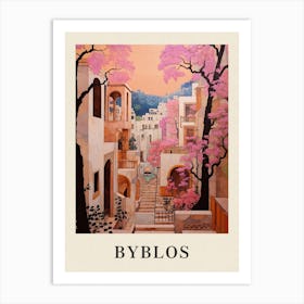 Byblos Lebanon 3 Vintage Pink Travel Illustration Poster Art Print