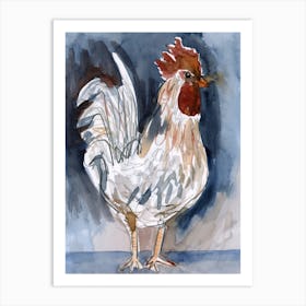 Rooster Watercolor Painting farm farmcore hand painted kitchen living room bird white beige grey payne's Art Print