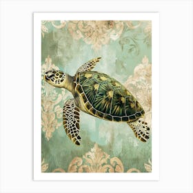 Ornamental Sea Turtle Wallpaper Style 6 Art Print
