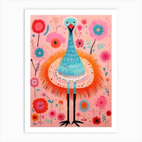 Pink Scandi Ostrich 2 Art Print