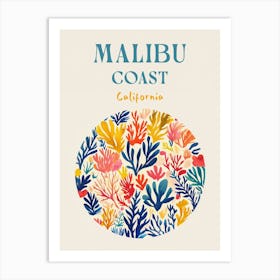 Malibu Korallen Typografie, Kalifornien Reiseposter Art Print