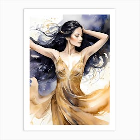 The Dance of the Divine: Watercolour and Ink Fusion Artwork Art Print