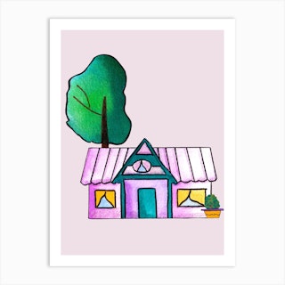 Purple Cute House Art Print