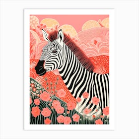 Floral Coral Zebra 3 Art Print