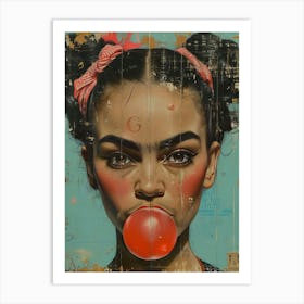 Girl Blowing A Bubble Gum Art Print