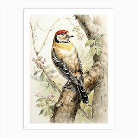 Storybook Animal Watercolour Woodpecker 1 Art Print