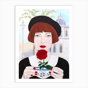French Woman With Rose Art Print