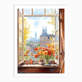 Window View Of Frankfurt Germany In Autumn Fall, Watercolour 2 Art Print