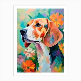 Beagle With Beautiful Flowers Art Print