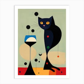 Black Cat With Wine Glass Art Print