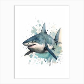 Cartoon Watercolour Bull Shark Kids Nursery 4 Art Print