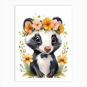 Baby Skunk Flower Crown Bowties Woodland Animal Nursery Decor (29) Art Print
