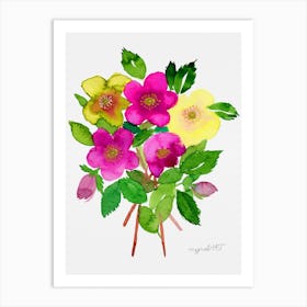 Hellebore Flowers Watercolor Artwork Art Print