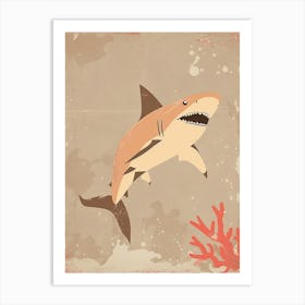 Cute Beige Tones Shark With Coral 2 Art Print