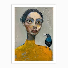 Woman And A Bird Art Print