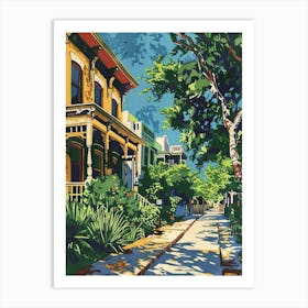 Rainey Street Historic District Austin Texas Colourful Blockprint 4 Art Print