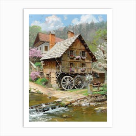 Watermill By The Stream Art Print