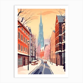 Vintage Winter Travel Illustration Frankfurt Germany 1 Art Print