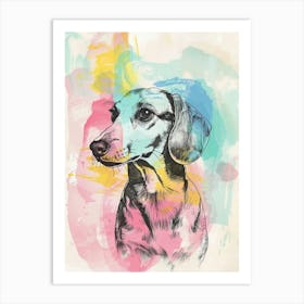 Dachshund Dog Pastel Line Watercolour Illustration  1 Art Print