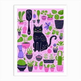 Cat In Pots 2 Art Print