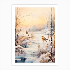 Birds Perching In A Tree Winter 2 Art Print