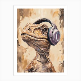 Dinosaur With Headphones On Brushstrokes 1 Art Print