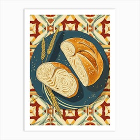 Rustic Bread On A Tiled Background 1 Art Print